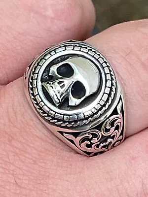 Real 925 Sterling Silver Mens Skull Ring Vintage Oxidized Black Rhodium Sz 7-13 • $52.18