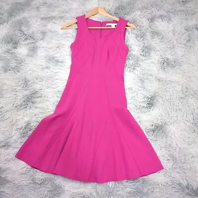 Diane Von Furstenberg Womens Fuchsia Hot Pink Sleeveless Fit & Flare Dress Sz 0 • $49.95