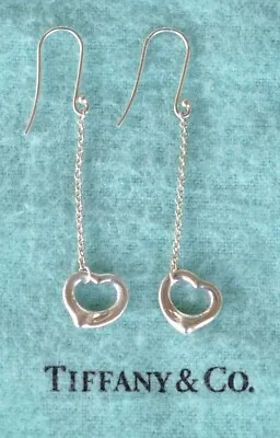 Tiffany & Co Elsa Peretti Earrings Dangle Open Heart Earwires Sterling Silver • $299.95