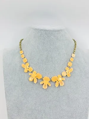 J. Crew Statement Necklace Peach Pink Crystal Flowers Gold Tone 18  Jewelry • $29.95