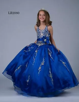 NEW Little Rosie Girls Long National Pageant Dress LR2080 Royal 14 $600 • $337.50