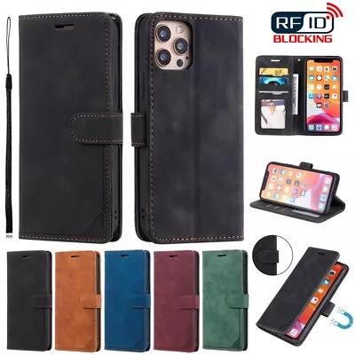 For IPhone 15 14 13 12 Pro Max XS 8 Plus Leather RFID Wallet Case Magnetic Cover • $13.59