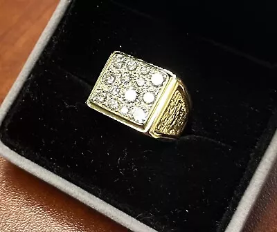 Men’s 14k Yellow Gold Genuine Diamond Ring 18.3 Gram Setting Pinky Ring 1.5 Ctw • $1399.99