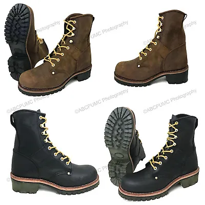 Brand New Men's Logger Boots Leather Good Year Welt Rugged Work Motorcycle Biker • $53.90