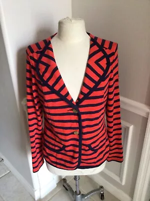 Cabi Sweater Women Medium Red Blue Stripe Blazer Nautical Au Revoir Yacht Jacket • $13.95