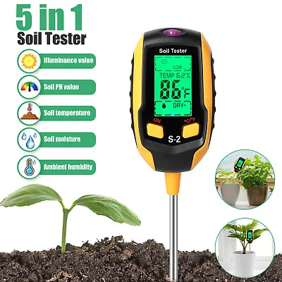 5 In 1 LCD Digital Soil PH Meter Tester Moisture Humidity LED Light Garden Plant • $17.48