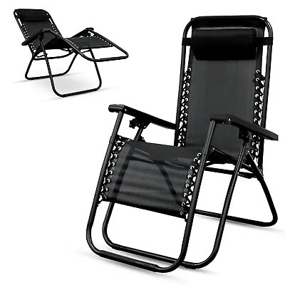 Camping Outdoor Garden Recliner Beach Chair Folding Sun Lounger Bed Neck Cushion • £32.85