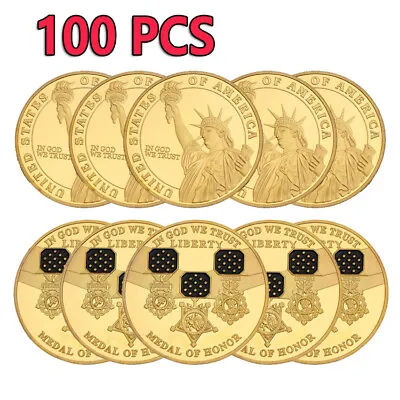 100PCS Plated Gold USA Challenge Coin Medal Of Honor In God We Trust Liberty • $136.31