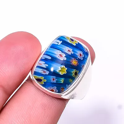 Millefiori Murano Glass Gemstone 925 Sterling Silver Ring S.8.5 R_9493_277_43 • $23.45