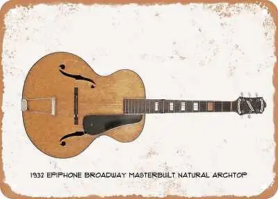 Guitar Art - 1932 Epiphone Broadway Pencil Drawing - Rusty Look Metal Sign • $18.66