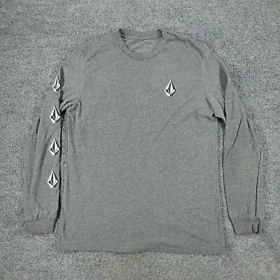 Volcom Shirt Men's Large Gray Logo Graphic Tee Long Sleeve Crew Neck Pullover • $10.39