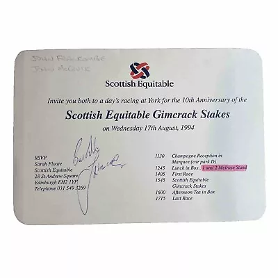 John McCririck & Francomb Signed 1994 Scottish Equitable Horse Racing Invitation • £31.99