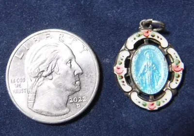 Antique Miraculous Medal Enamel And Sterling Silver • $41.24