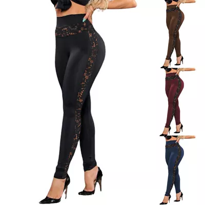 Women's Solid Lace Patchwork Leggings Tight Bottoming Pants Jegging Sweatpants • $14.99