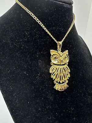 Vintage Articulated Owl Pendant Necklace Gold Tone • $9.99