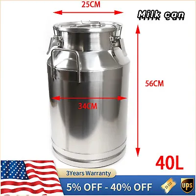 Stainless Steel 40L/10.56 Gallon Milk Can - Heavy Duty Farm Milk Jug Milk Bucket • $107.16