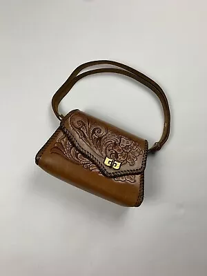 Vintage Hand Tooled Leather Purse Western Floral Handbag Bag • $39.99