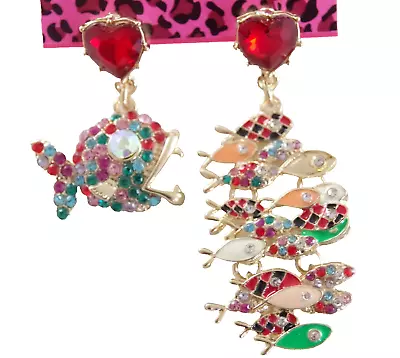 Betsey Johnson Asymmetrical Big Fish After School Of Fish Drop Dangle Earrings • $13.99