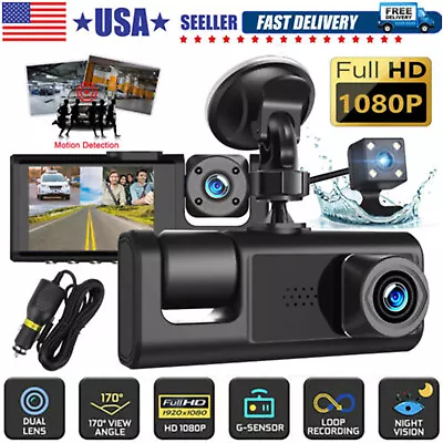 HD 1080P Car Dual Lens Dash Cam Front/Rear/Inside Video Recorder Camera G-Sensor • $26.59