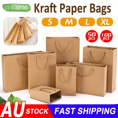 100PC BULK Kraft Paper Bags Brown Gift Shopping Carry Craft Retail Bag Reusable • $42.52