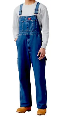 DICKIES Blue Jean Bib Overalls Mens  Denim Utility Work Carpenter 42x30 Workwear • $29.99