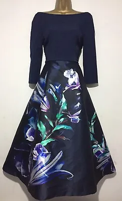 £79.95 • Buy Coast Navy Green Floral Fit Flare Jacquard Midi Occasion Dress Size 20 /18