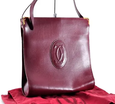 $3.25 • Buy Cartier Mastline Clasp Shoulder Bag Leather Wine Red Used Authentic V9749