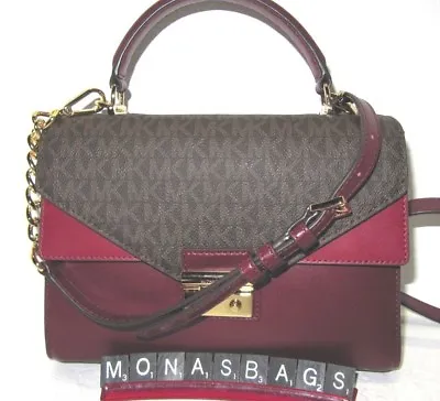 Michael Kors New Sloan Brown/Oxblood/Maroon Double Flap Top Handle Satchel Bag  • $147.99