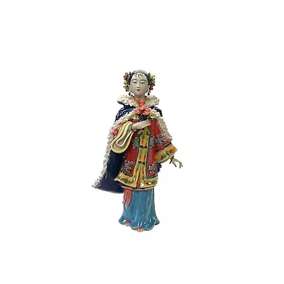 Chinese Porcelain Qing Style Dressing Flower Blue Coat Lady Figure Ws3760 • $193.70