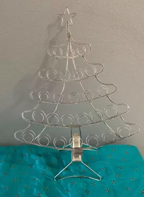 Christmas Card Metal Tree Stand 25 Slots Silver Tone Collapsible R1 • $15.99