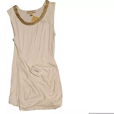 Michael Kors Gold Sequin Embellishment Cotton Sleeveless Halter Shirt Top XS • $13.90