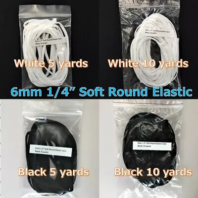 6 Mm 1/4  Soft Round Edge Elastic Band Cord White Black Face Mask DIY US • $5.30