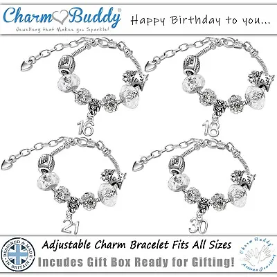 Womens Sparkly Crystal Birthday Charm Bracelet With Gift Box Ages 16th To 80th • £14.99