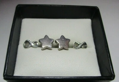 $40 • Buy PANDORA Earring Studs - 2 Pairs Silver Stars & Infinity Symbols With Clear Cz 