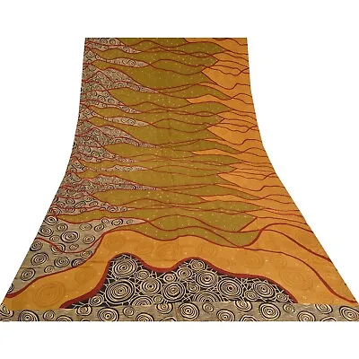 Sanskriti Vintage Sarees Multi 100% Pure Crepe Silk Printed Sari Craft Fabric • $38