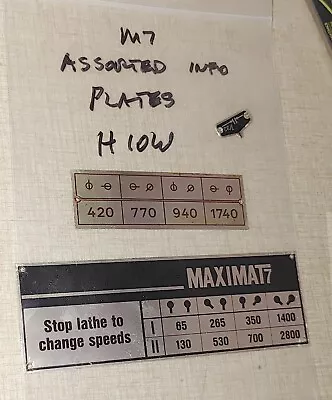 Emco Maximat 7 Lathe Information Plates H10W • $20