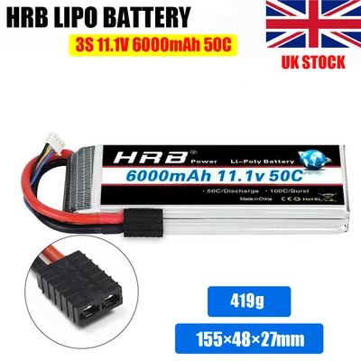£46.39 • Buy HRB 11.1V 3S LiPo Battery 6000mAh TRX-Female  For RC Car Boat Truck Airplane UK