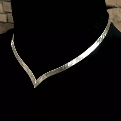 Italy 925 Sterling Silver Necklace Choker Vintage Marked '925 ITALY' 16.5 Inch • $33.25