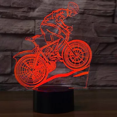 Mountain Bike Athlete 3D Illusion 7-Color LED Figure Night Light Table Lamp Gift • $15.26