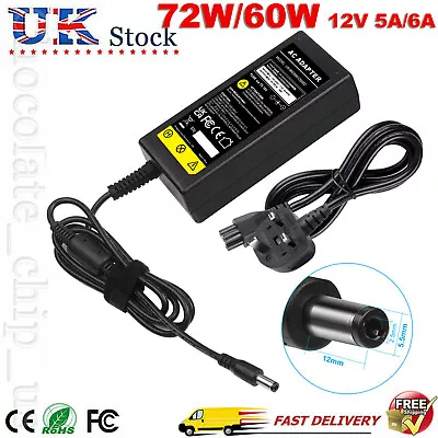 12V 5A 6A AC/DC UK Power Supply Adapter Safety Charger For LED Strip CCTV Camera • £11.49