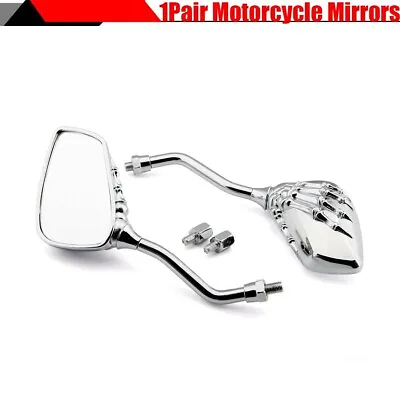 Chrome Skeleton Hand Bone Side View Mirrors 8mm 10mm For Motorcycle Dirt Bike • $20.78