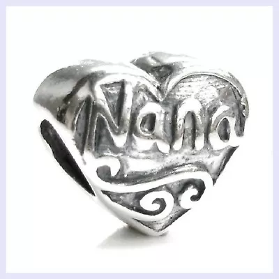 .925 Sterling Silver Antique Heart Love Nana Grandma For European Charm Bracelet • $16.98