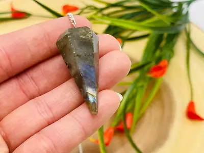 Labradorite Crystal Pendulum With Silver Plated Chain Labradorite Point Pendulum • $9.89