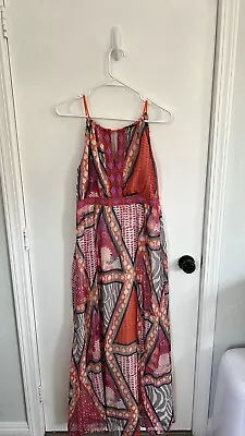 HM - Orange And Pink Maxi Dress - Vacation Resort Wedding Guest Dress - Size 8 • $27