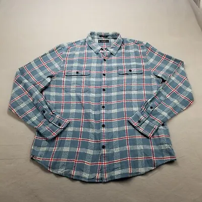 Lucky Brand Flannel Shirt Mens Size L Blue Plaid Long Sleeve Cotton Classic Fit • $14.33