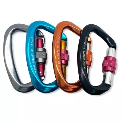 £7.99 • Buy 25KN Carabiner Clip Hook Heavy Duty Aluminum D-Ring Screw Lock Rock Climbing