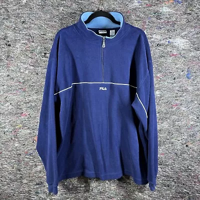 Vintage Fila Jacket Mens XXL Fleece Pullover Half Zip Navy Blue 90s Athletic • $24.99