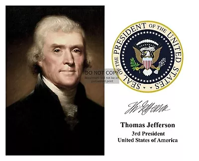 President Thomas Jefferson Presidential Seal Autographed 8x10 Photo • $8.49