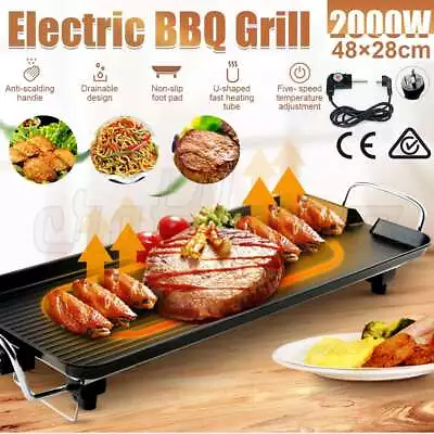 2000W Electric BBQ Grill Teppanyaki Non-stick Hot Plate Griddle Smokeless Tray • $49.95