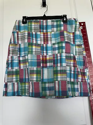 Talbots Mini Skirt Womens 10 Madras Plaid Patchwork Cotton Lined • $18